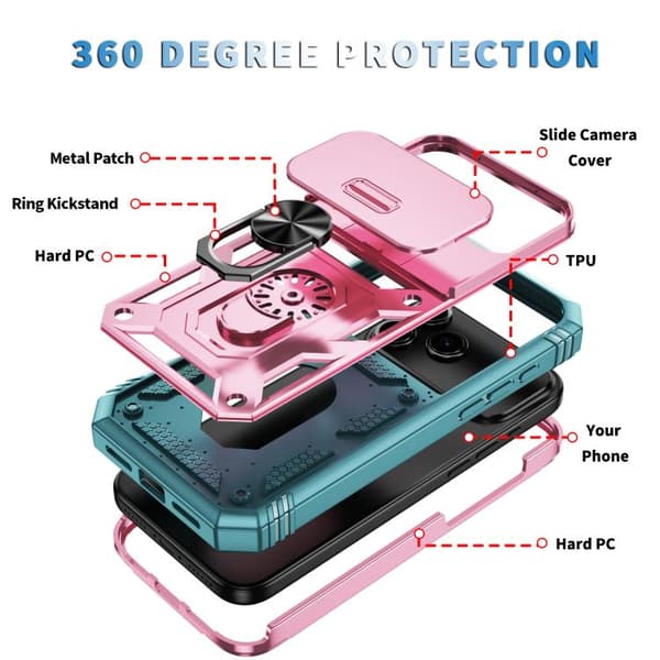 iPhone 17 Pro Max Skal med Sliding Camshield TPU + PC och Hållare Rosa + Grön