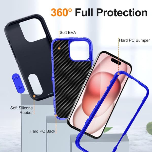 iPhone 16 Pro Skal Defender Gen2 - Robust PC + Silikon Skal med Hållare Mörkblå