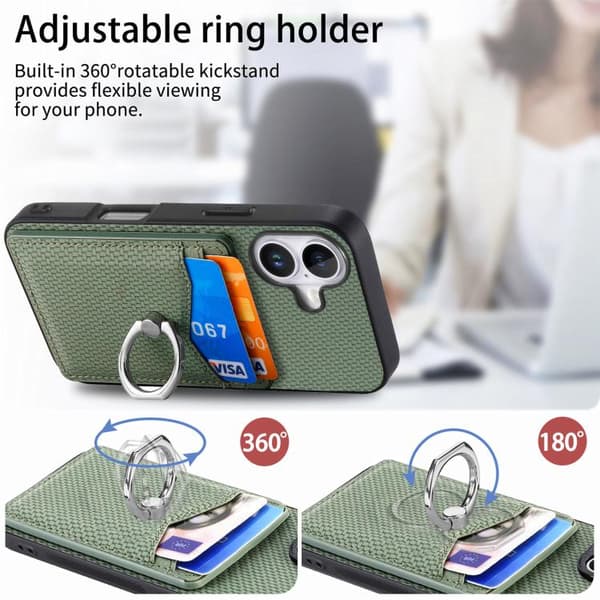 iPhone 17 Skal - Kolfiber med Kortficka och Ring Grön