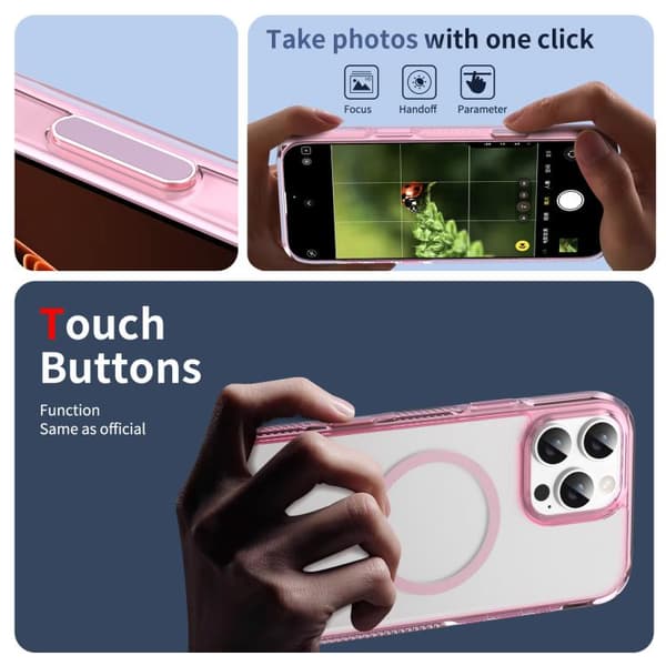 iPhone 16 Pro Max Translucent Frosted MagSafe Skal med AI-knapp Rosa