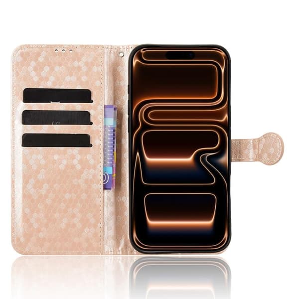 iPhone 18 Pro Max / iPhone 17 Pro Max Skal läderfodral med honungskaka pricktextur Guld