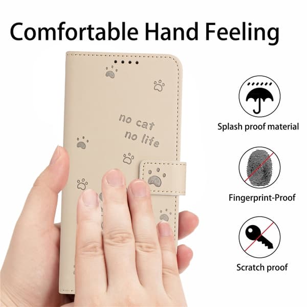 Redmi Note 14 Pro 5G - Prägad Katt Mobilskalsfodral med Rem Beige