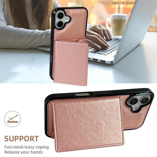 iPhone 17 Skal med Solid Färg och Metallspänne för Kortfack Roséguld
