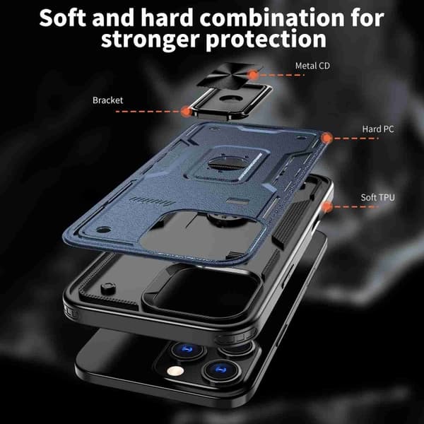 iPhone 16 Pro Max Skal - Hybrid TPU och PC Ringhållare Marinblå