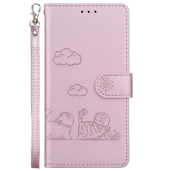 iPhone 18 Pro / iPhone 17 Pro Skal läderfodral med söta katter Roséguld