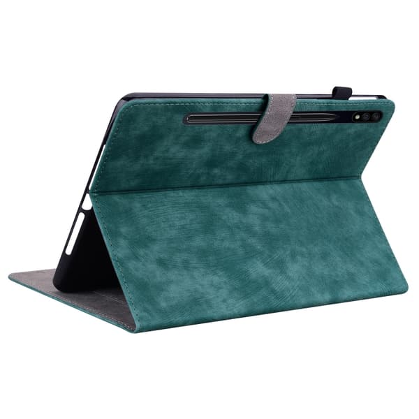 Samsung Galaxy Tab S7/S8 Tigermönster Flip Läderfodral Mörkgrön