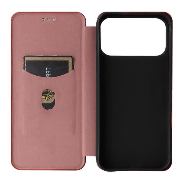 iPhone 18 Pro / iPhone 17 Pro Skal läderfodral med kolfibertextur Brun
