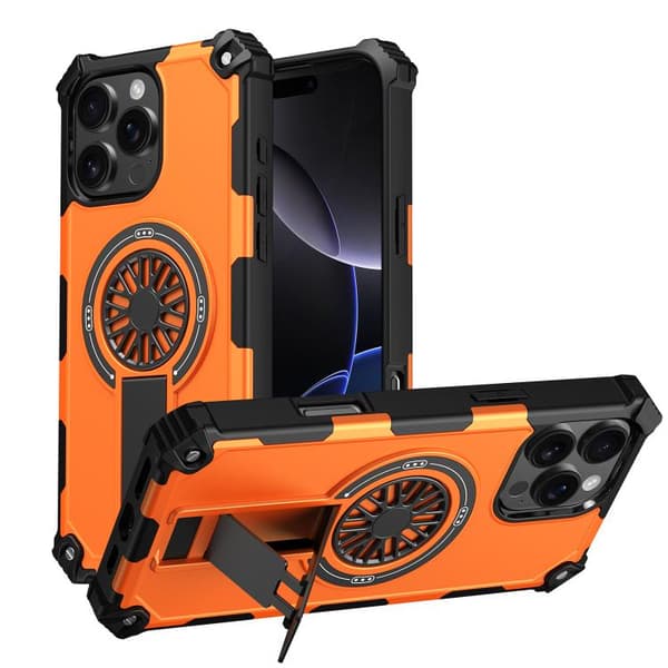 iPhone 16 Pro Max Shockproof Kickstand Metallic Shaft MagSafe Skal Orange