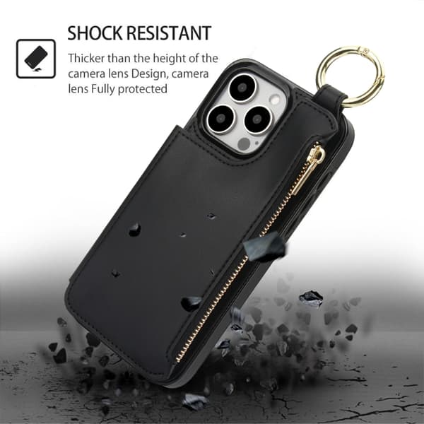 iPhone 16 Pro Max RFlD Antistöld Dubbelspänne Ring Dragkedja Skal Svart