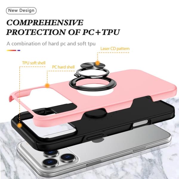 iPhone 17 Pro Max Skal - PC + TPU med osynlig ringhållare Roséguld
