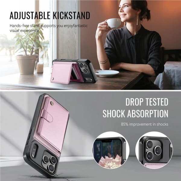 iPhone 18 Pro Max / iPhone 17 Pro Max Skal läderfodral JEEHOOD Buckle Card Bag MagSafe Magnetisk Stil RFID Rosa