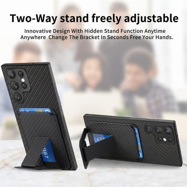 Samsung Galaxy S20 FE Skal i Kolfiber med Kortficka och Fällbart Ställ Svart