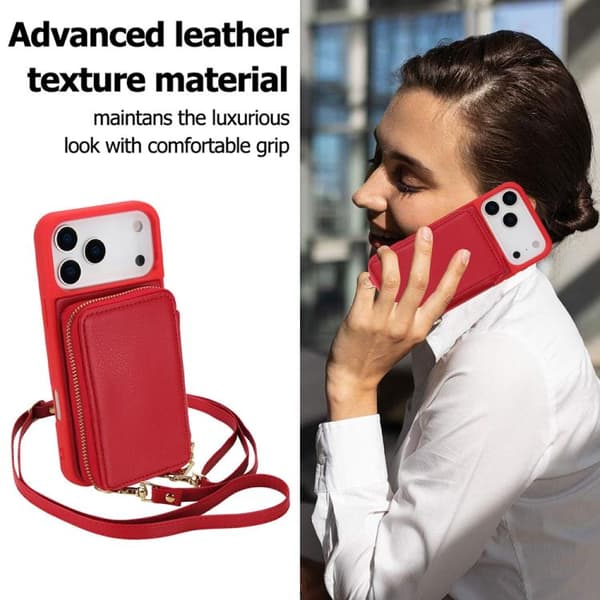 iPhone 18 Pro Max / iPhone 17 Pro Max Skal med Crossbody Dragkedja och RFID Kortficka Röd