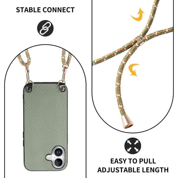 iPhone 17 Skal - kolfibertextur med axelrem Grön