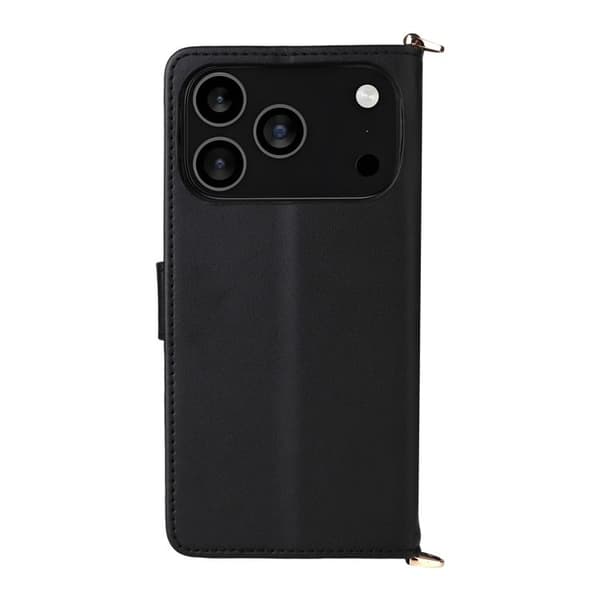 iPhone 18 Pro Max / iPhone 17 Pro Max Skal Läderfodral med Multifunktionella 6-Kortsplatser och Handledsrem Svart