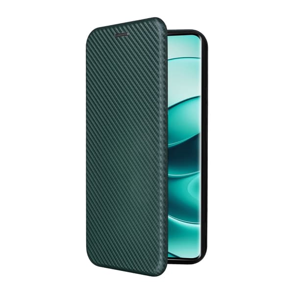 Redmi Note 14 Pro 4G Global - Flip Läderfodral med Kolfibertextur Grön