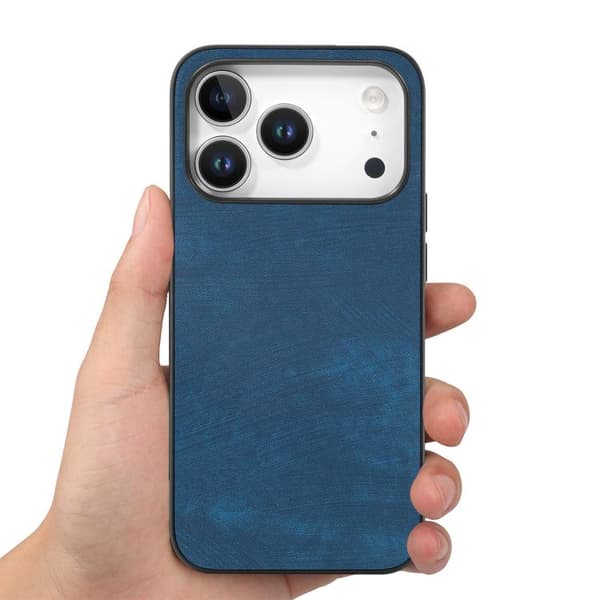 iPhone 17 Pro Vintage Läder PC Bakskydd Skal Blå