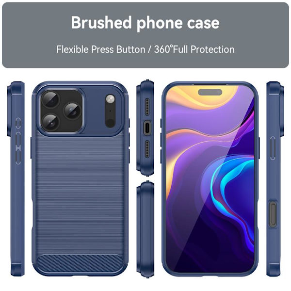 iPhone 17 Pro Skal - Borstad Textur av Kolfiber TPU Blå