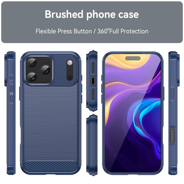 iPhone 18 Pro / iPhone 17 Pro Skal - Borstad Textur av Kolfiber TPU Blå