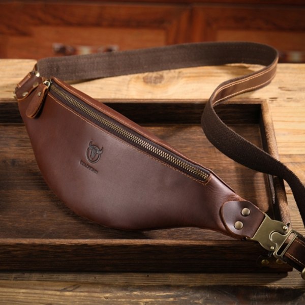 Bull Captain Retro Crazy Horse Läder Herr Midjeväska Axelväska Crossbody Väska Kaffe