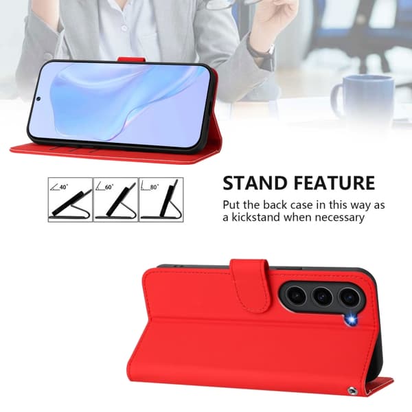 Samsung Galaxy S23+ 5G Skal i Solid Färg Läder med Lanyard Röd
