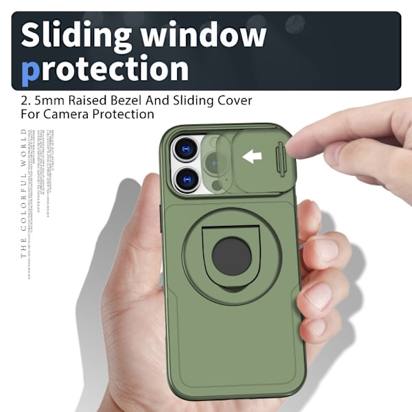 iPhone 16 Pro Max Camshield MagSafe Ring Holder Armor Skal Olivgrön