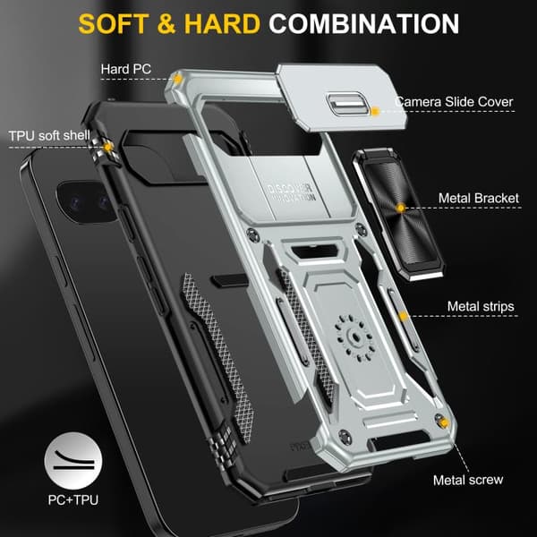 för Pixel 9a Skal med Armor PC + TPU Kameraskydd Grå