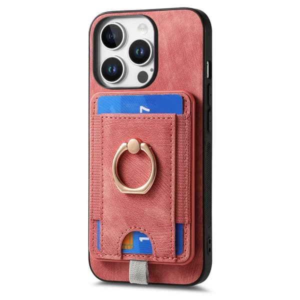 iPhone 16 Pro Retro Delbart Magnetisk Kortväska Läder Skal Rosa