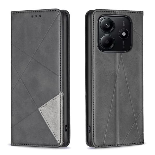 Redmi Note 14 4G - Magnetiskt Läderfodral med Rhombus Textur, Svart