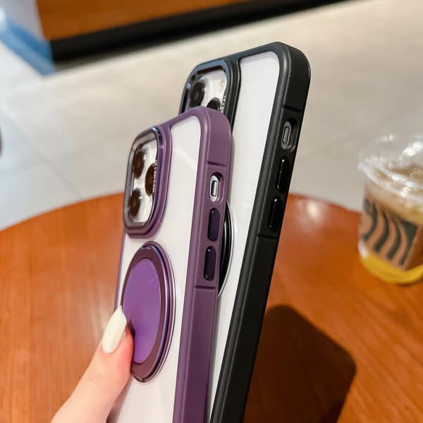iPhone 16 Pro Max Transparent MagSafe Magnetisk Hållare Skal Grå