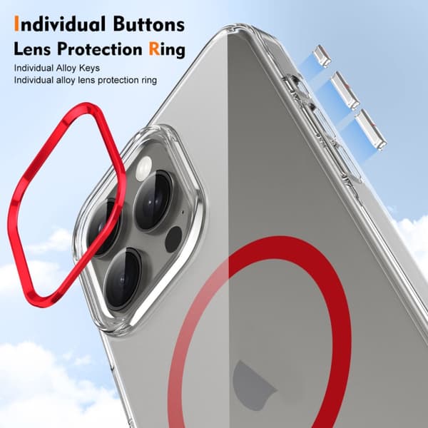 iPhone 16 Pro Max Ice Feel HD Transparent MagSafe PC Full Coverage Skal Röd