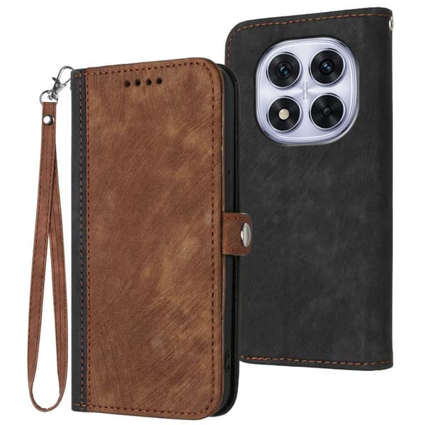 Redmi Note 14 Pro 4G - Sidobuckle Dubbelvikts Handrem Läder fodral Brun