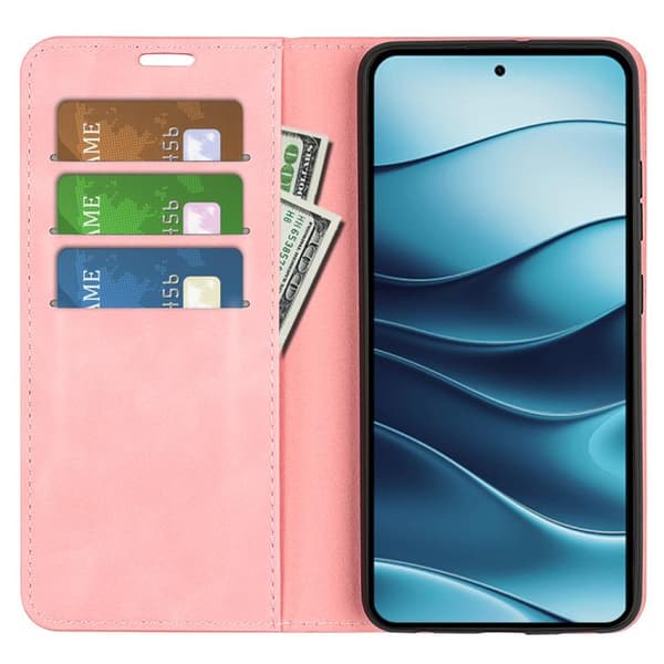 Redmi Note 14 4G - Retro-skin Magnetisk Läderfodral Rosa