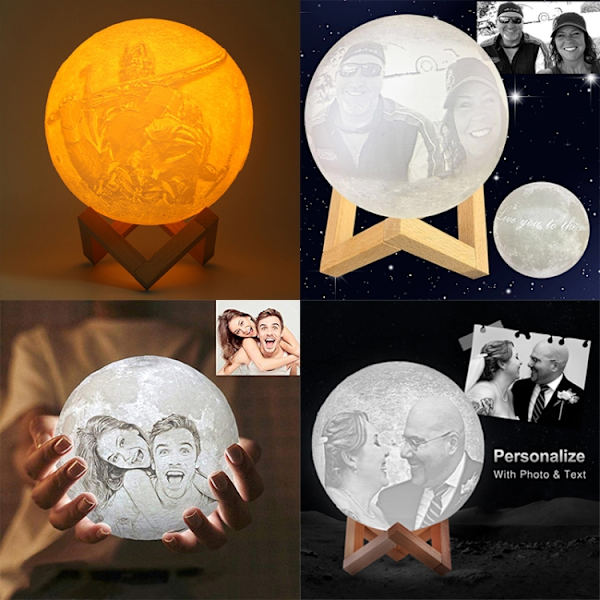 Anpassad klappad 3-färgad 3D-utskriftslampa USB-laddning energibesparande LED-nattlampa med träbas, diameter: 10 cm