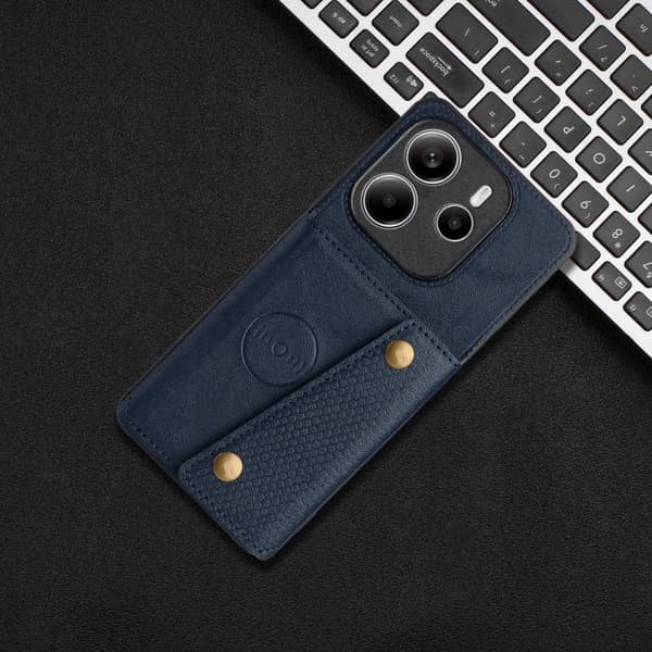Redmi Note 14 4G - Magnetiskt Mobilskal med Dubbel Spänne och Kortfack Blå