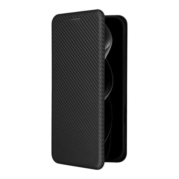 iPhone 18 Pro / iPhone 17 Pro Skal läderfodral med kolfibertextur Svart