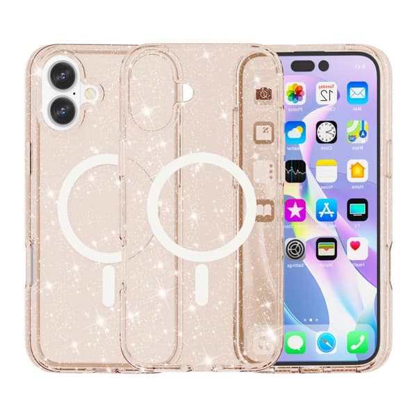 iPhone 17 Skal - Terminator Stil med Glittrande Pulver och MagSafe Guld