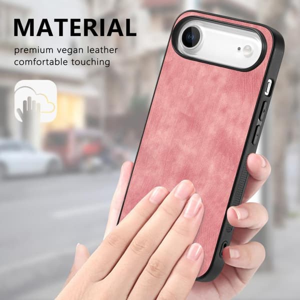 iPhone 17 Air Vintage Läder PC Bakskydd Skal Rosa