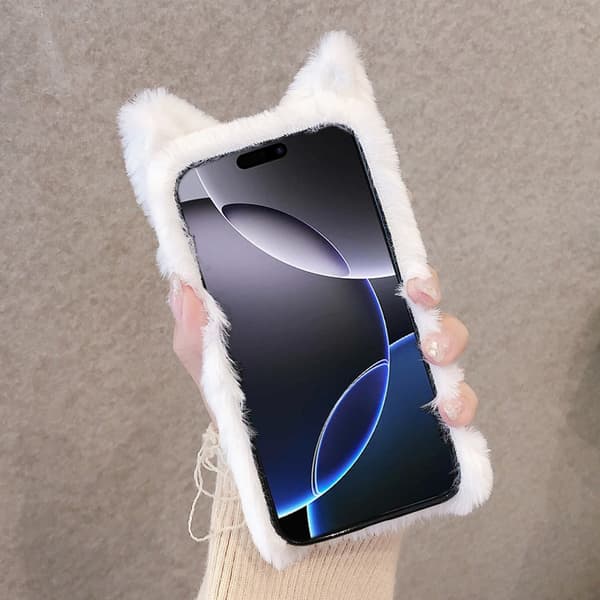 iPhone 16 Pro 3D Söt Katt Plush Full Coverage Skal Svart