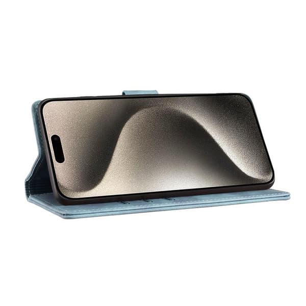 iPhone 18 Pro Max / iPhone 17 Pro Max Skal läderfodral med präglad katt och hjärta Blå