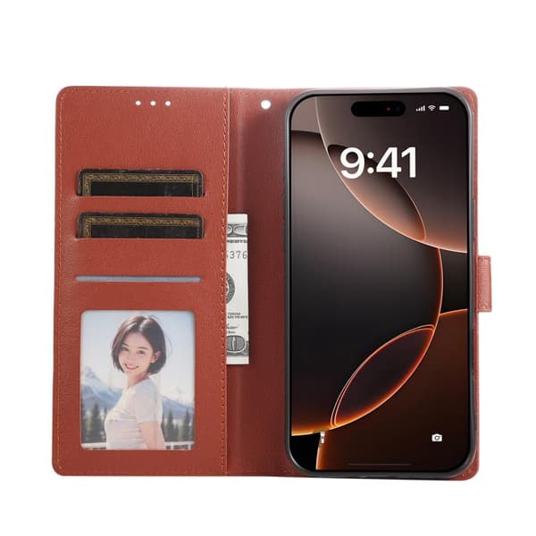iPhone 18 Pro Max / iPhone 17 Pro Max Skal Läderfodral med 3 Kortfack och Multifunktion Brun