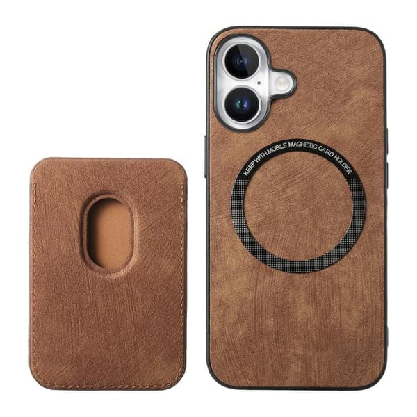 iPhone 17 Retro Läderkortväska Magnetisk Skal Brun