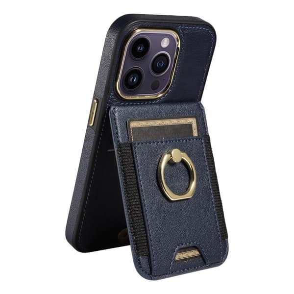 iPhone 16 Pro Skal - Multifunktionellt Vertikalt Flip Fodral Läder Mörkblå