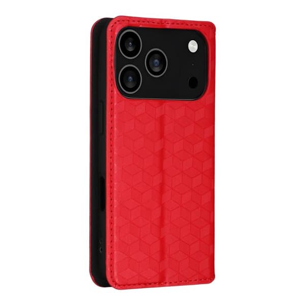 iPhone 18 Pro Max / iPhone 17 Pro Max Skal läderfodral med kubisk rutmönster Röd