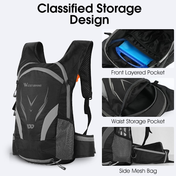 WEST BIKING YP1602798 Ryggsäck med Vattenpåse Set Utomhus Casual Resväska Svart Grå