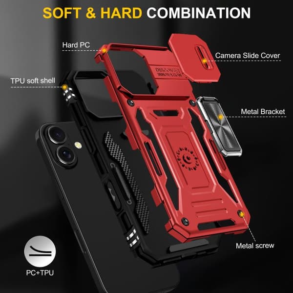 iPhone 17 Skal med Armor PC + TPU Kameraskydd Röd