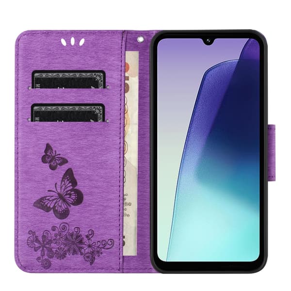 Redmi Note 14 Pro+ 5G - Flip Läderfodral med Fjärilsprägling Purpur