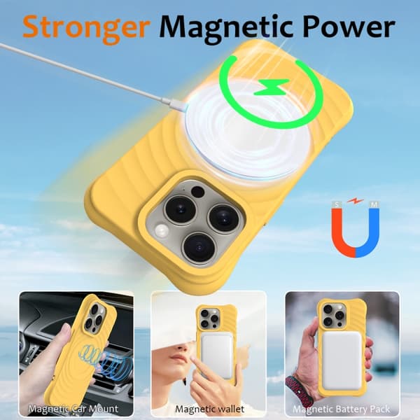 iPhone 16 Pro Max Wave Texture MagSafe Magnetisk Flytande Silikon Skal Gul