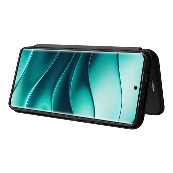 Redmi Note 14 Pro 4G Global - Flip Läderfodral med Kolfibertextur Svart