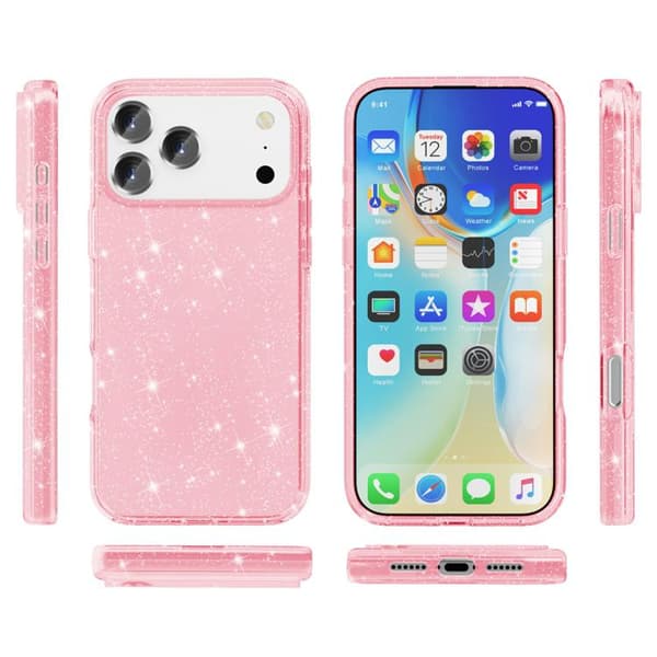 iPhone 18 Pro Max / iPhone 17 Pro Max Skal med Stötskydd och Glitterpulver Rosa